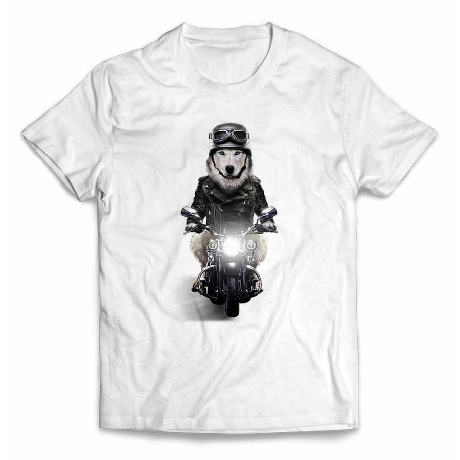 【シベリアンハスキー ドッグ 犬 いぬ バイク ヘルメット】メンズ 半袖 Tシャツ by Fox Republic｜foxrepublic