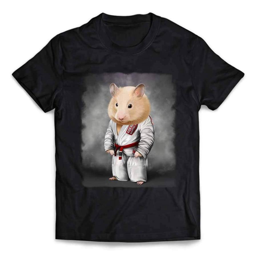 メンズ Tシャツ 半袖 ハムスター 白い柔道着 師匠 筋トレ チャンピオン