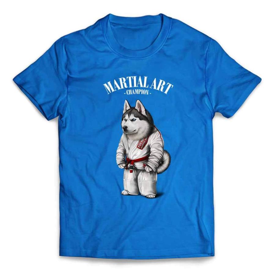 メンズ Tシャツ 半袖 シベリアンハスキー 犬 いぬ 白い柔道着 師匠 筋
