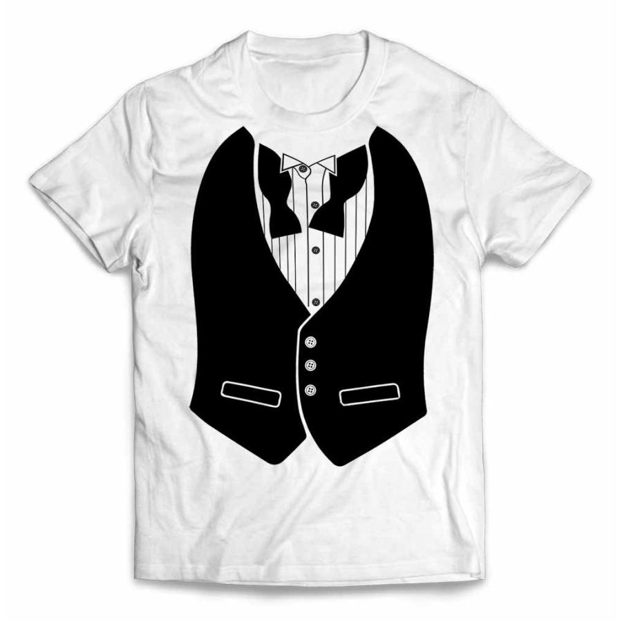 メンズ Tシャツ 半袖 タキシード ベスト 蝶ネクタイ スーツ だまし絵