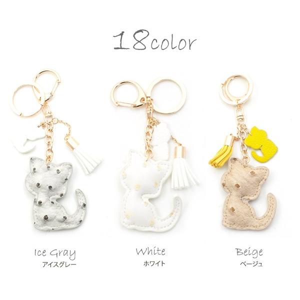 ミニタッセル付 キャットチャーム バッグ チャーム キーホルダー ねこ