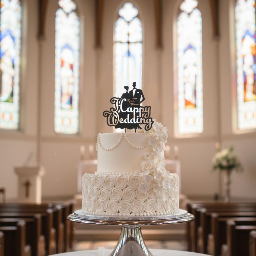 ウェディング ケーキトッパー 名入れ 刻印付き Happy Wedding 結婚式