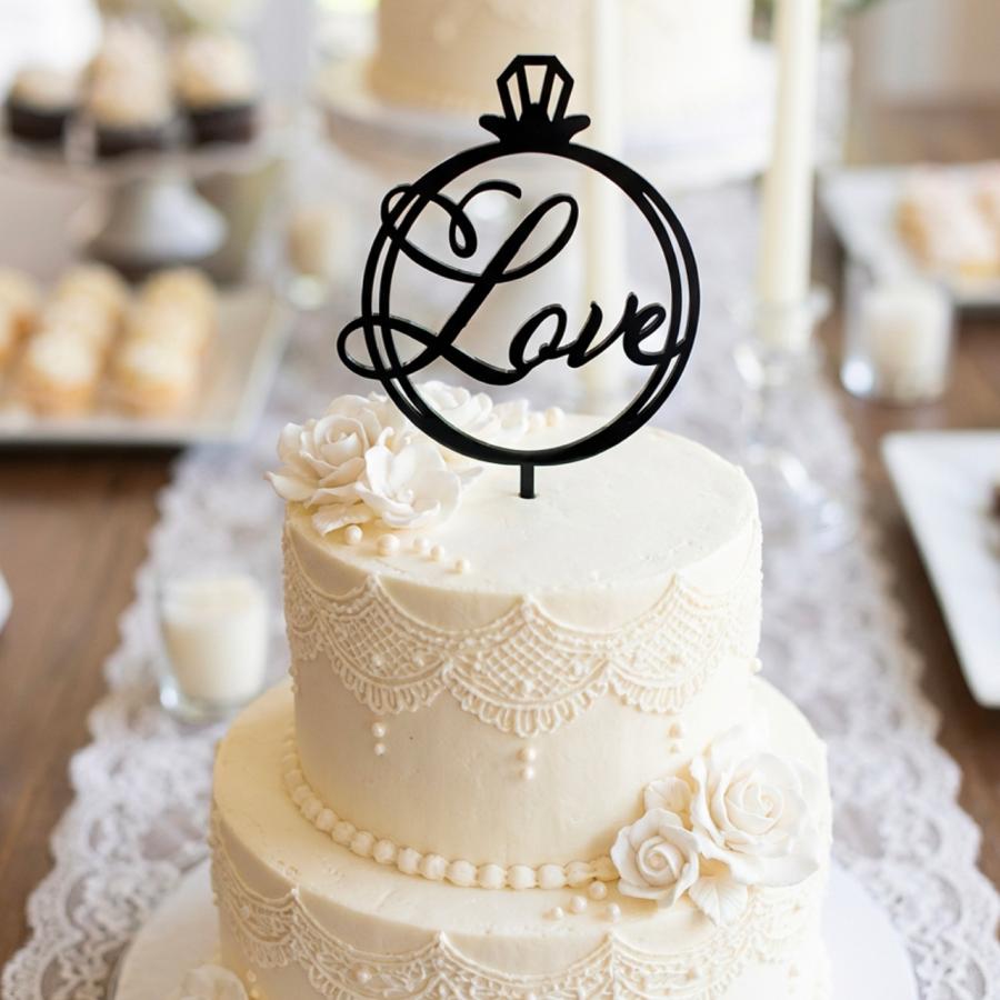 ケーキトッパー Love ハート型 リング型 記念日 誕生日 お祝い 結婚式