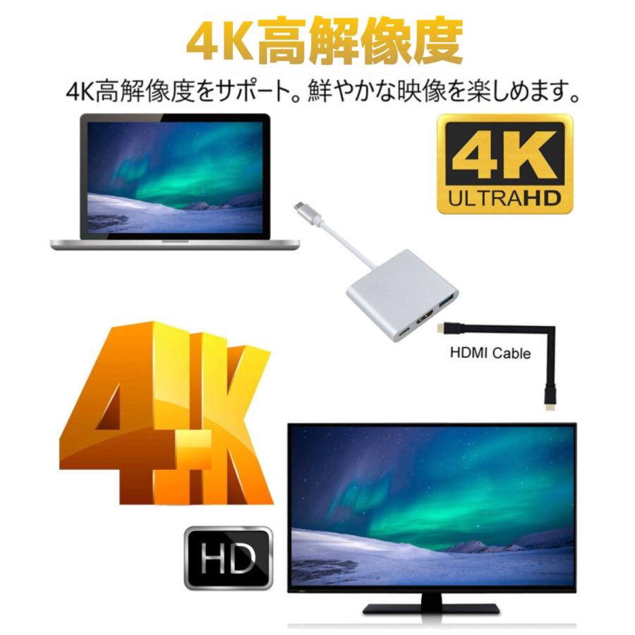 Type-C HDMI USB 変換ケーブル Type C HDMI 変換アダプター 4k解像度 高画質 スマホ テレビ 接続 ケーブル MacBook/Galaxy対応｜francekids｜08