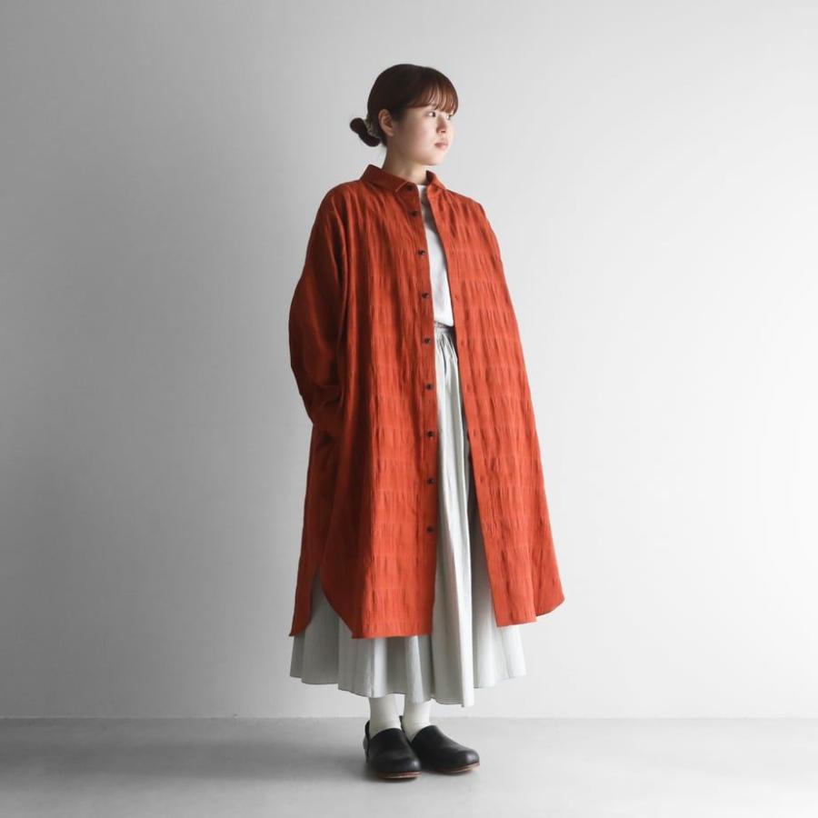 HUIS ハウス 柄二重織シャトルジャガードロングシャツ テラコッタ ユニ 