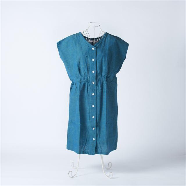 ヤンマ産業 会津木綿 前後両方で着られるゴム入りワンピース ロング丈 ターコイズ Prettyfunnyballoons Com
