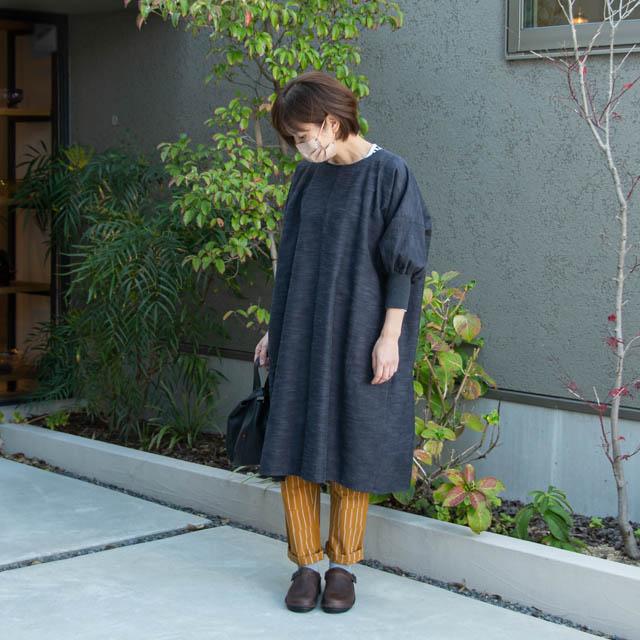 うなぎの寝床 久留米絣の割烹着 103cm丈 無地 グレー KAPPOGI-103