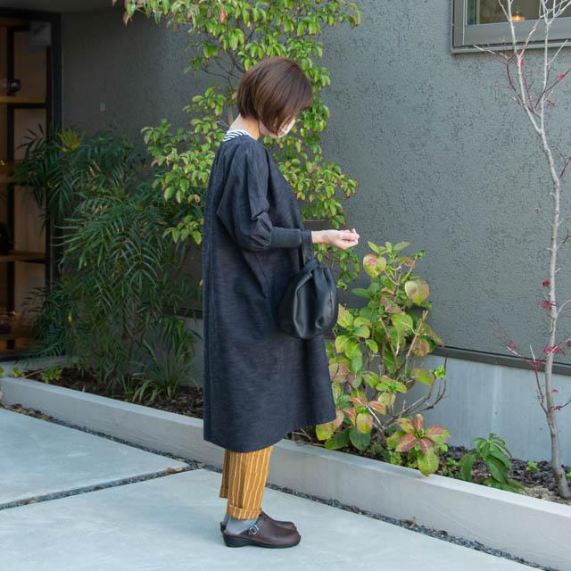 うなぎの寝床 久留米絣の割烹着 103cm丈 無地 グレー KAPPOGI-103