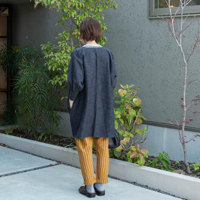 うなぎの寝床 久留米絣の割烹着 85cm丈 無地 グレー KAPPOGI-085  