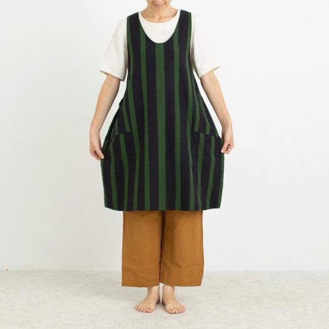 会津木綿 エプロンドレス 09 古代縞 H-0024 はらっぱ 【前掛け】 ヤンマ産業