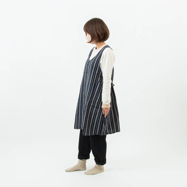 会津木綿 エプロンドレス 09 古代縞 H-0024 はらっぱ 【前掛け】 ヤンマ産業