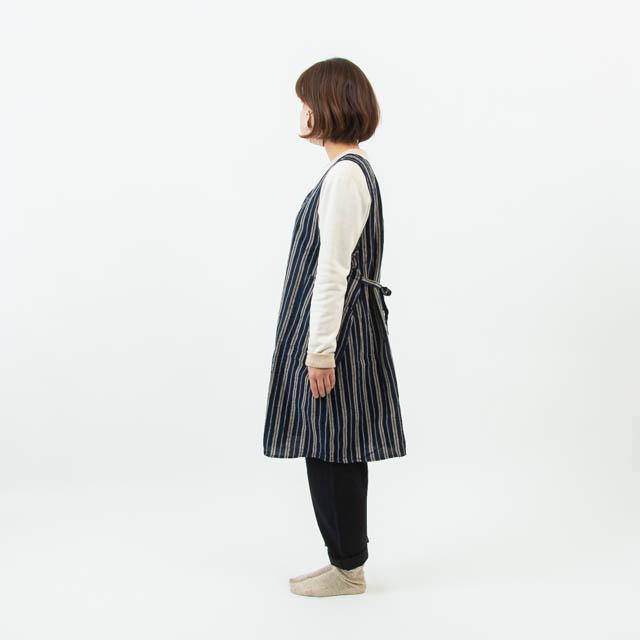 会津木綿 エプロンドレス 09 古代縞 H-0024 はらっぱ 【前掛け】 ヤンマ産業