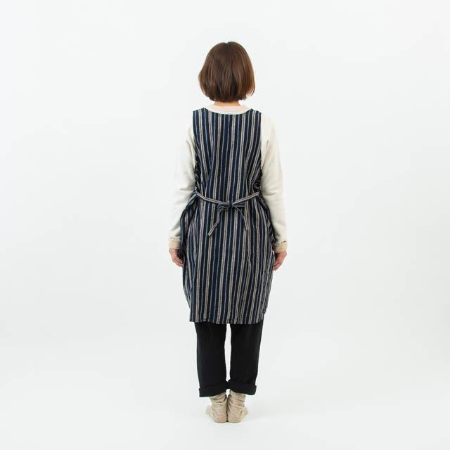 会津木綿 エプロンドレス 09 古代縞 H-0024 はらっぱ 【前掛け】 ヤンマ産業