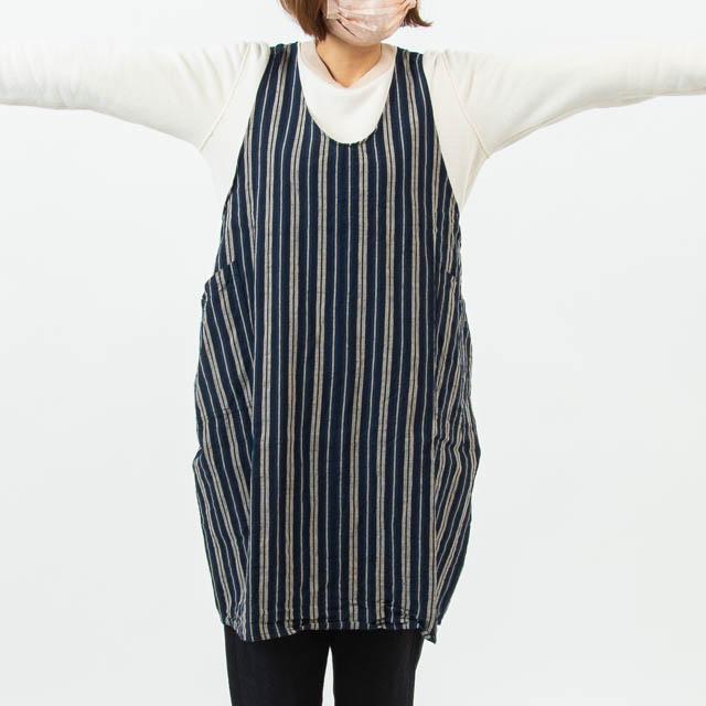会津木綿 エプロンドレス 09 古代縞 H-0024 はらっぱ 【前掛け】 ヤンマ産業