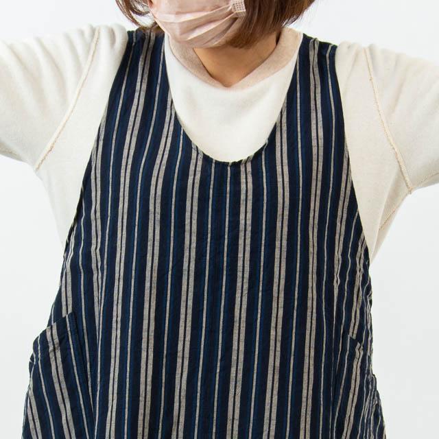 会津木綿 エプロンドレス 09 古代縞 H-0024 はらっぱ 【前掛け】 ヤンマ産業