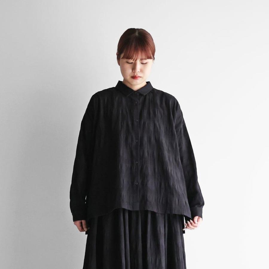 【新品】HUIS 柄二重織シャトルジャガードワイドブラウス ブラック HUIS ハウス 柄二重織シャトルジャガードワイドブラウス