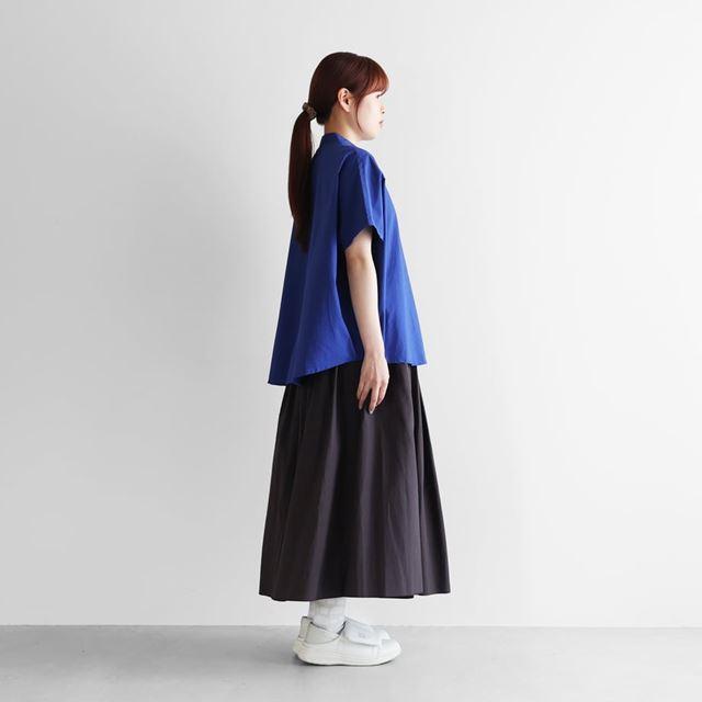 め*こ様 HUIS オーガニックコットンバンドカラー半袖ワイドブラウス HUIS ハウス オーガニックコットンバンドカラー半袖ワイド