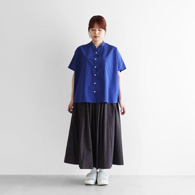 HUIS ハウス オーガニックコットンバンドカラー半袖ワイドブラウス