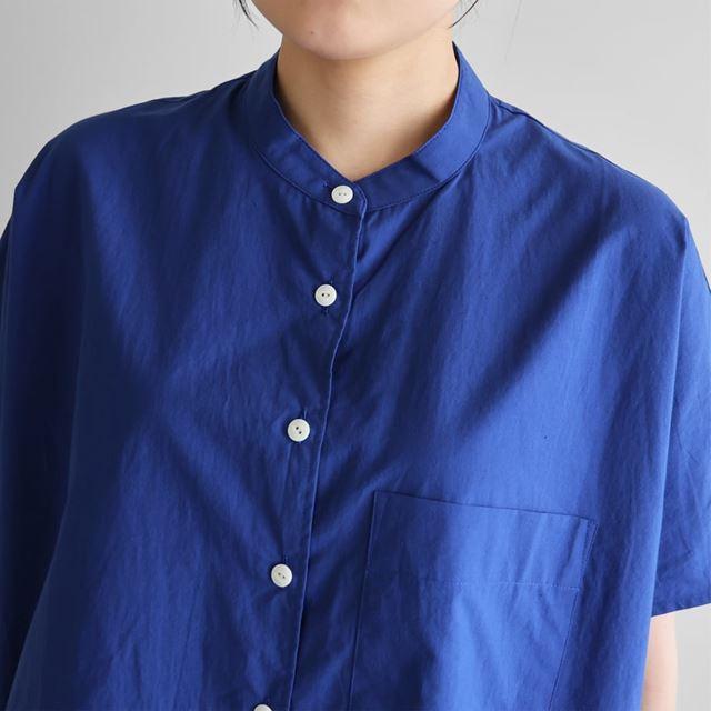 HUIS ハウス オーガニックコットンバンドカラー半袖ワイドブラウス