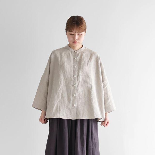 HUIS ハウス 8分袖オールドレピアリネンバンドカラーブラウス（きなり 