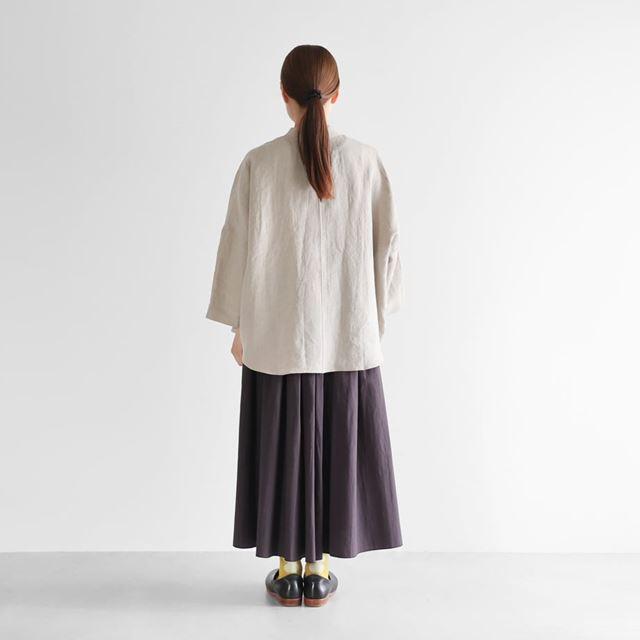 HUIS ハウス 8分袖オールドレピアリネンバンドカラーブラウス（きなり 