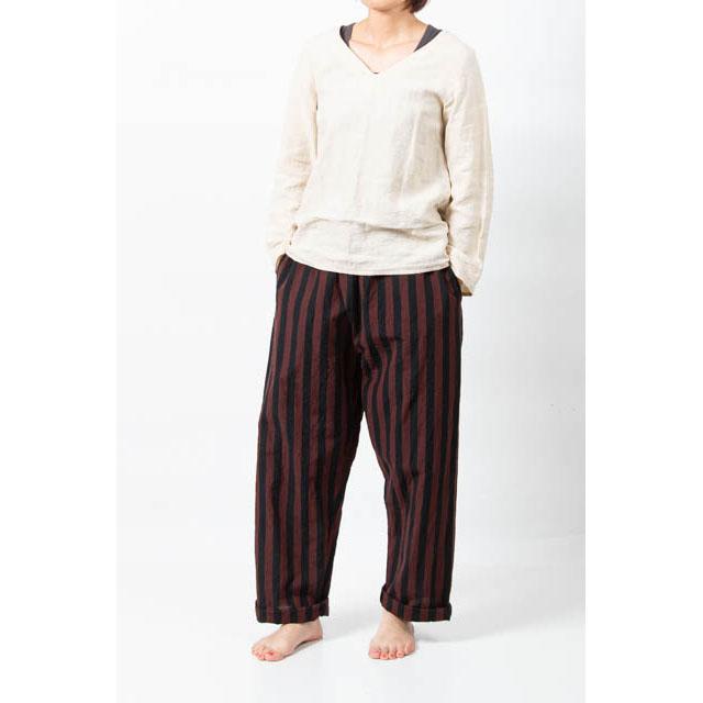 ヤンマ産業 YAMMAMAN 会津木綿 ストレートパンツ おさむ縞赤紺 : FRANK