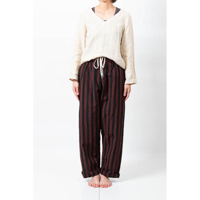 ヤンマ産業 YAMMAMAN 会津木綿 ストレートパンツ おさむ縞赤紺 : FRANK