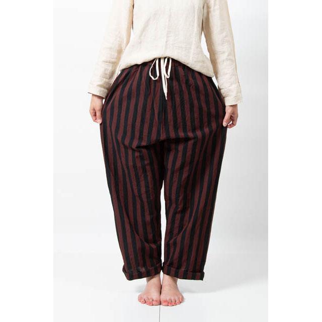 ヤンマ産業 YAMMAMAN 会津木綿 ストレートパンツ おさむ縞赤紺 : FRANK