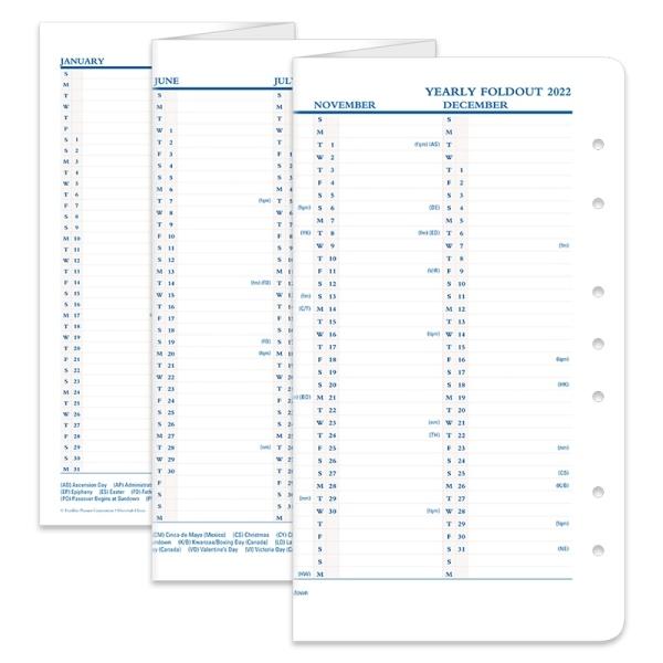 クラシックサイズ A5 変形サイズ リングタイプ用 7穴年間カレンダー 英語版22年1月始まり フランクリン プランナー公式通販 通販 Paypayモール