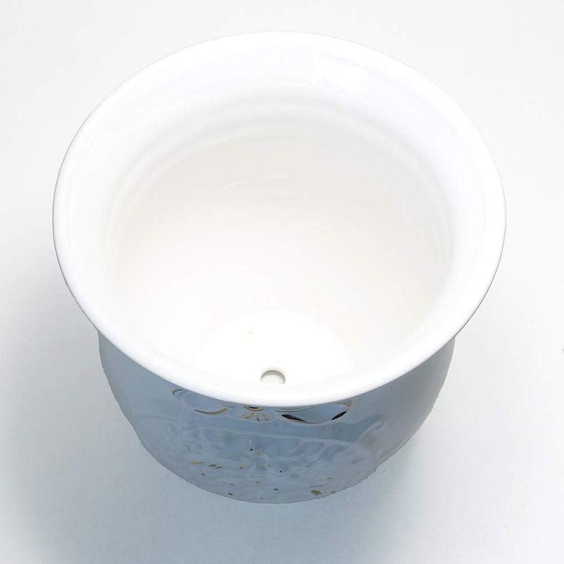 格安通販新作 ポルトガル製 陶器 ホワイト 植木鉢 底穴あり ゴールド リボン 小鳥 レリーフ 23cm psu-h9900gl