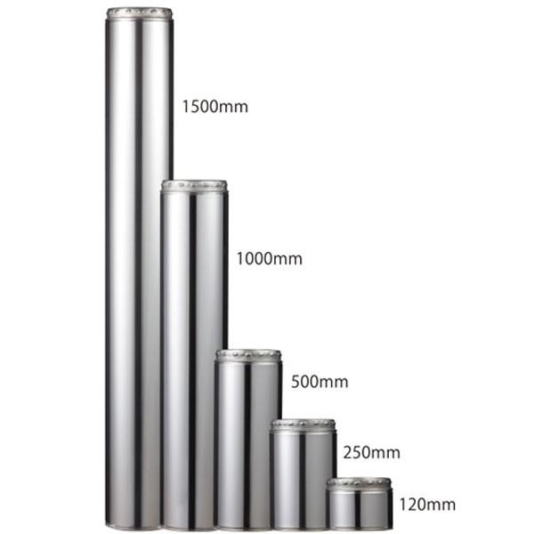 薪ストーブ用二重断熱煙突 スーパーミンサム断熱材 直筒 無塗装500mm ロッキングバンド付 Pit Ac In