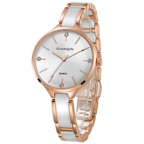 GUANQIN 腕時計女性のワンピースレディース腕時計防水クォーツ腕時計セラミックファッションゴールド女性腕時計レロジオ feminino