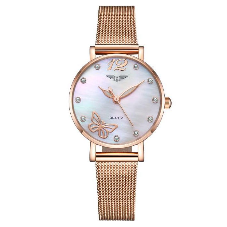 女性がドレスは最高級ブランド Guanqin 女性のファッションステンレス鋼のブレスレットクォーツ時計レディース腕時計ゴールド腕時計