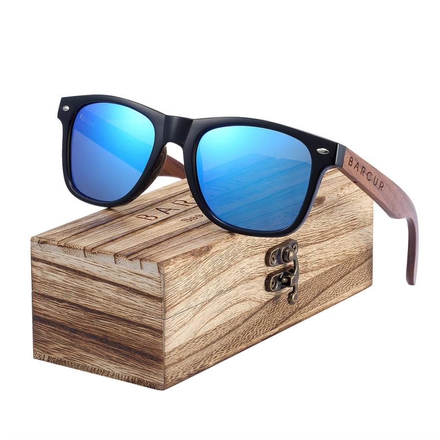 激安な BARCUR 黒クルミサングラスウッド偏光サングラス男性メガネ男性 UV400 保護眼鏡木製オリジナルボックス