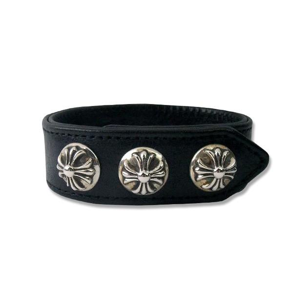 【たおまとめ】クロムハーツ　3ボタン2スナップレザーブレスレット　w&b CHROME HEARTS（クロムハーツ） 3ボタン 2スナップ レザーブレスレット