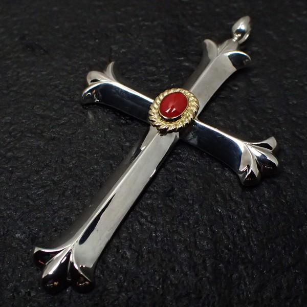 鷲見太郎、赤珊瑚金縄カップクロス 鷲見 太郎 /Taro Washimi クロス ペンダント/ 5x7mm 18金イエロー
