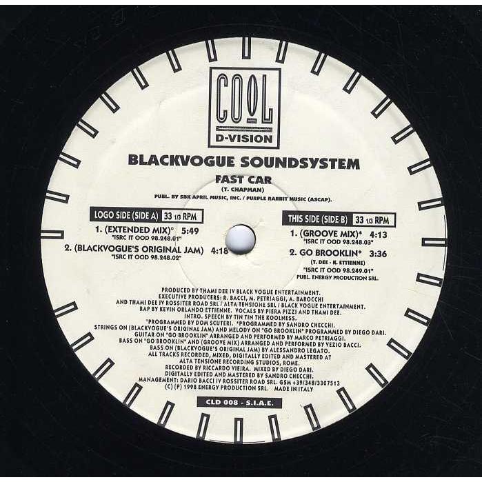 レコード】BLACKVOGUE SOUNDSYSTEM - FAST CAR (ITALY) 12