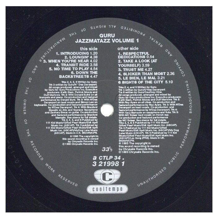 レコード】GURU - JAZZMATAZZ VOLUME: 1 LP UK 1993年リリース