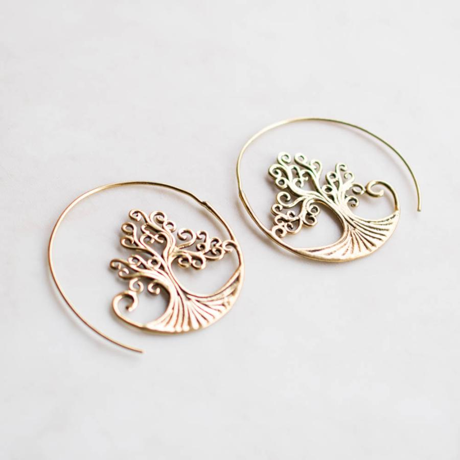 ブラス トライバルピアス 033 真鍮 民族模様 ツリー・オブ・ライフ