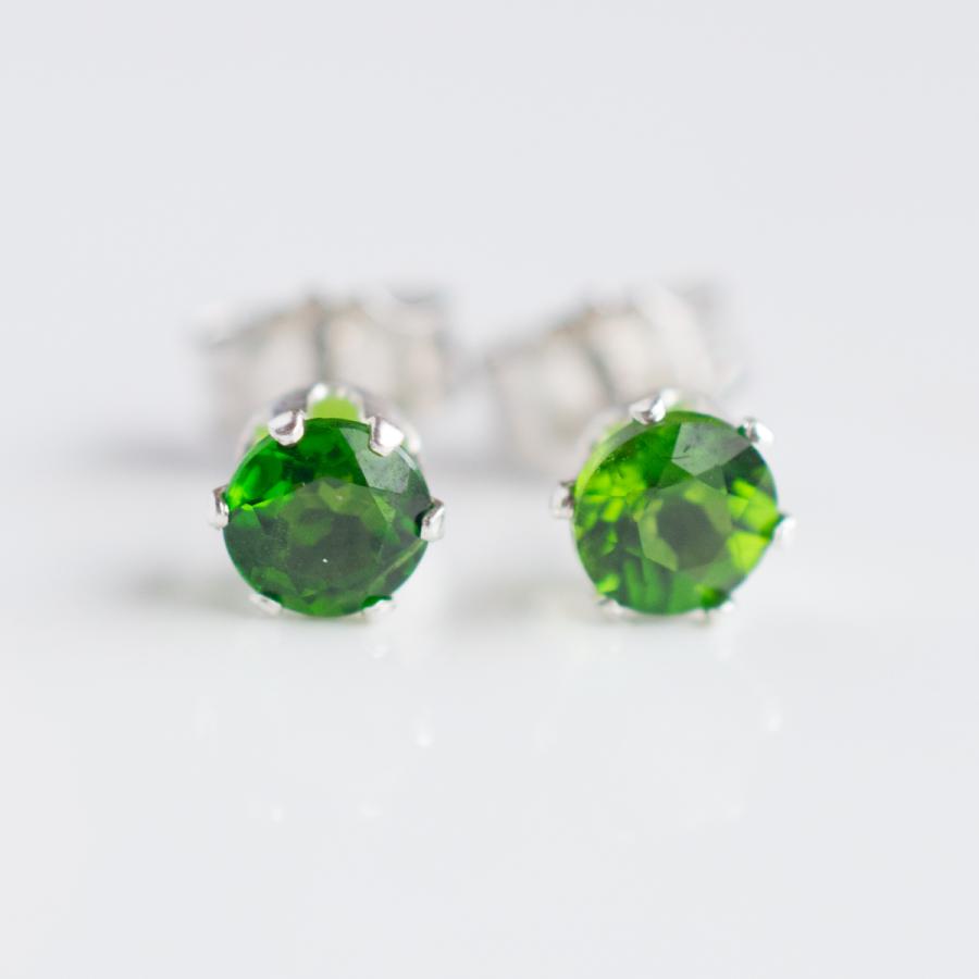 クロムダイオプサイト シルバーピアス 4mm SILVER925  スタッドピアス 両耳 宝石品質 天然石 ファセットカット |  | 06