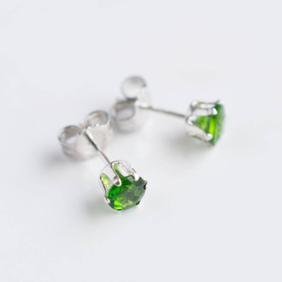 クロムダイオプサイト シルバーピアス 4mm SILVER925  スタッドピアス 両耳 宝石品質 天然石 ファセットカット |  | 08
