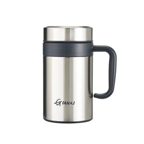 GIANXI(ジャンシ) マグカップ 蓋付き 500mL ステンレスマグ 茶こし付き