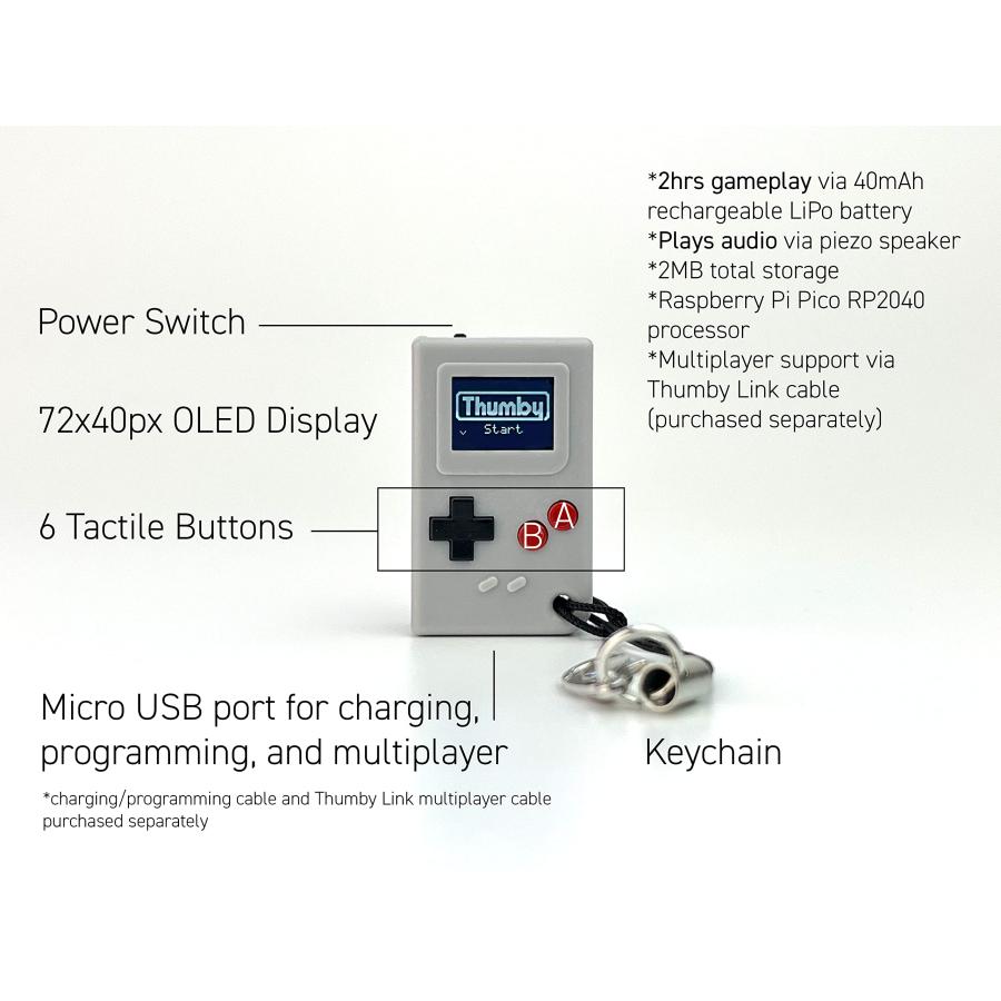 TinyCircuits Thumby (グレー) 小さなゲーム機 プレイ可能な