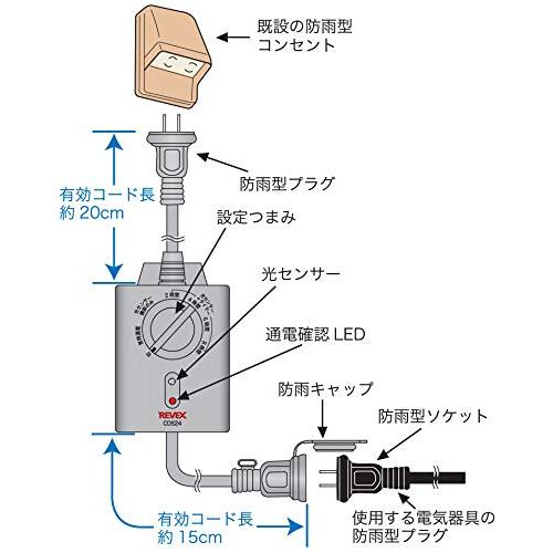 リーベックス(Revex) コンセント 光センサー付き タイマーコンセント