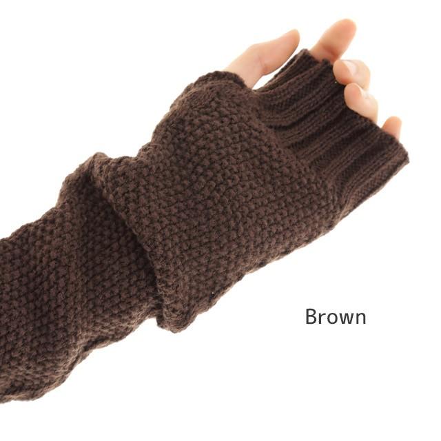 ダークブラウン　ケーブル編み アームカバー アームウォーマー アラン編み ケーブル編み ニット 手袋 ハンド