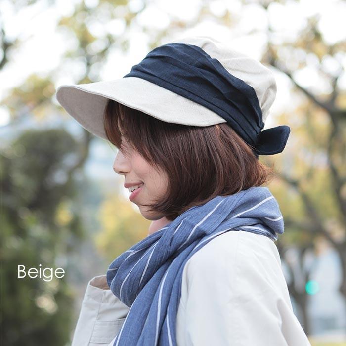 レディース 帽子 ハット つば広帽子 リボン キャップ リネン風