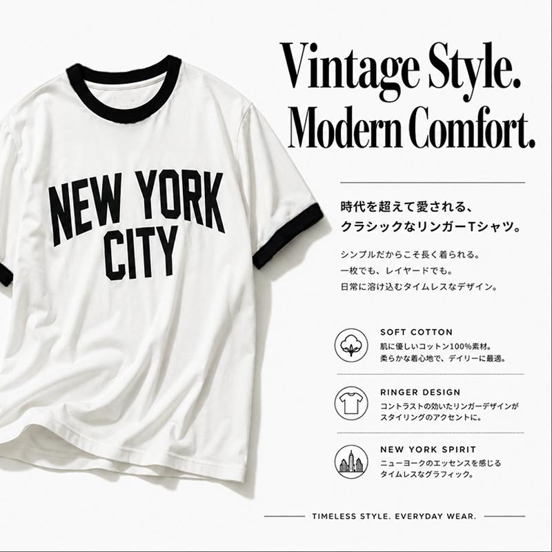 Tシャツ メンズ 半袖 NEW YORK CITY バンドT リンガーTシャツ ジョン