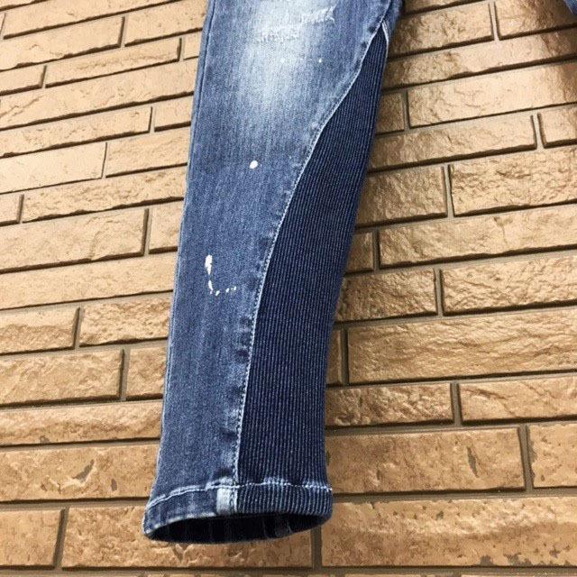 TMDL 《 ストレッチ ダメージ デニム 裾 リブ サルエル スキニー