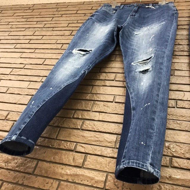 TMDL 《 ストレッチ ダメージ デニム 裾 リブ サルエル スキニー
