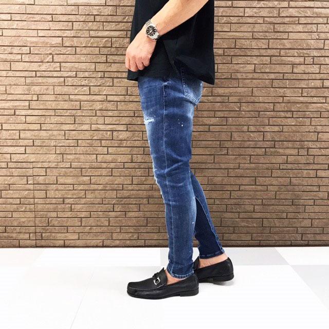 TMDL 《 ストレッチ ダメージ デニム 裾 リブ サルエル スキニー
